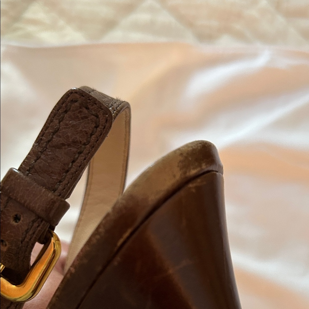 Prada Brown Leather Peep-Toe Slingback Heels - Picture 5 of 5